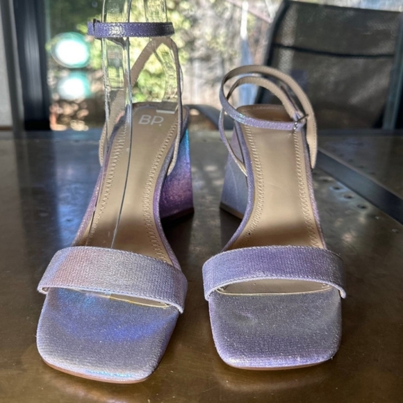 BP Shimmer Chunky Heels Size 9 Lilac Parker Ankle Strap Triangular Heels - Picture 9 of 10
